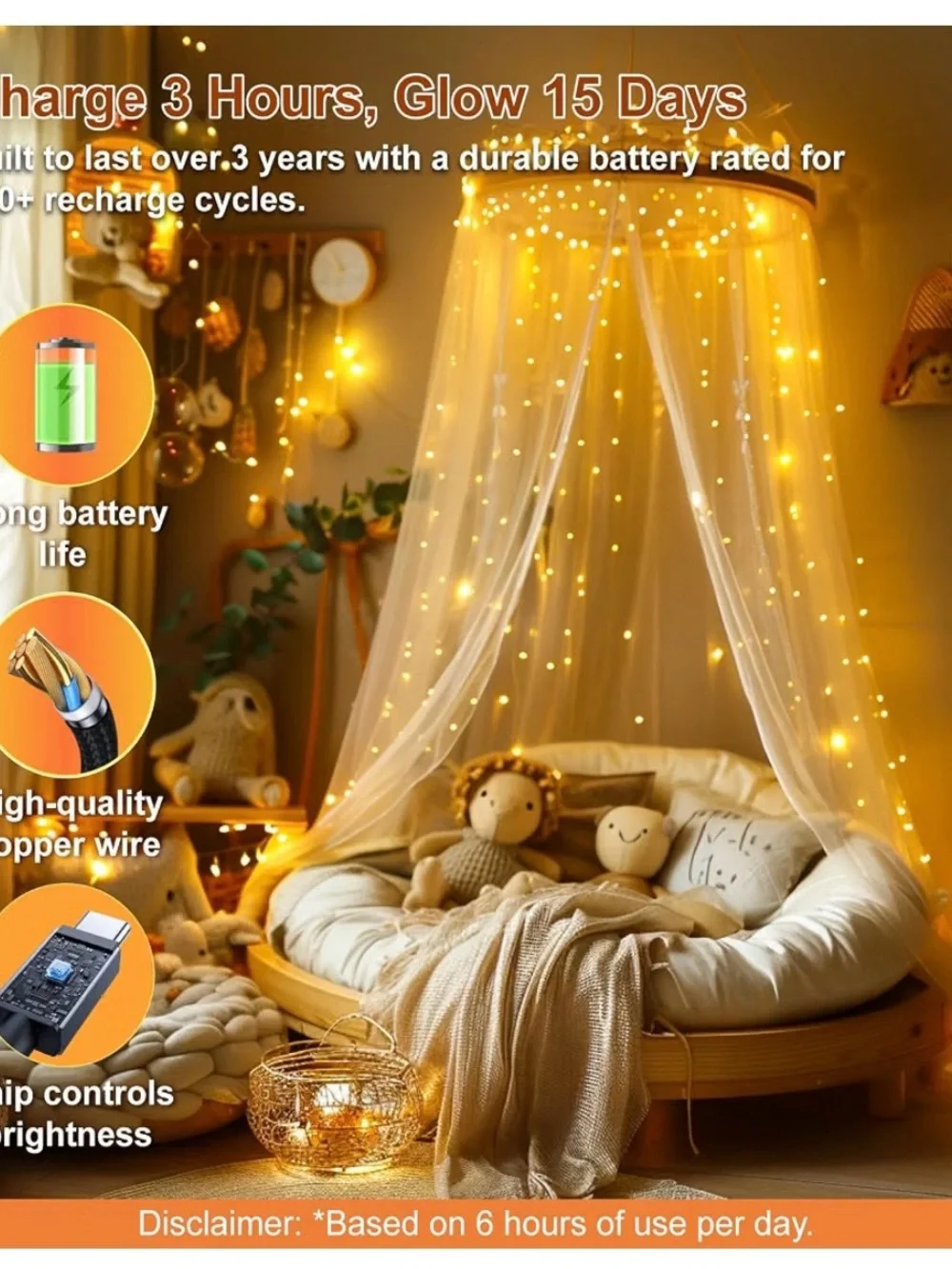 4 Pack Rechargeable Fairy String Lights 50 LED Warm White 8 Modes Timer USB